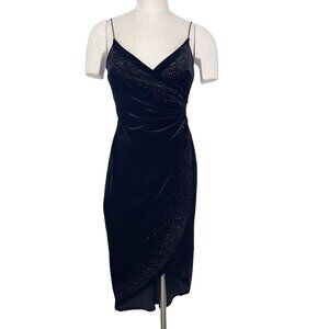 Vtg 90s Rampage Womens Black Velvet Cocktail Dress Size M‎ Strappy Wrap Crystals